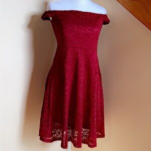 Women’s Dress Size Small Red Lace Off Shoulder A Line Swing Cocktail Party Dress